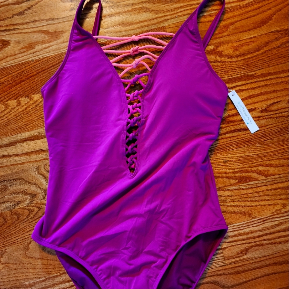 New Bleu Rod Beatte one piece with front and back lace up details.